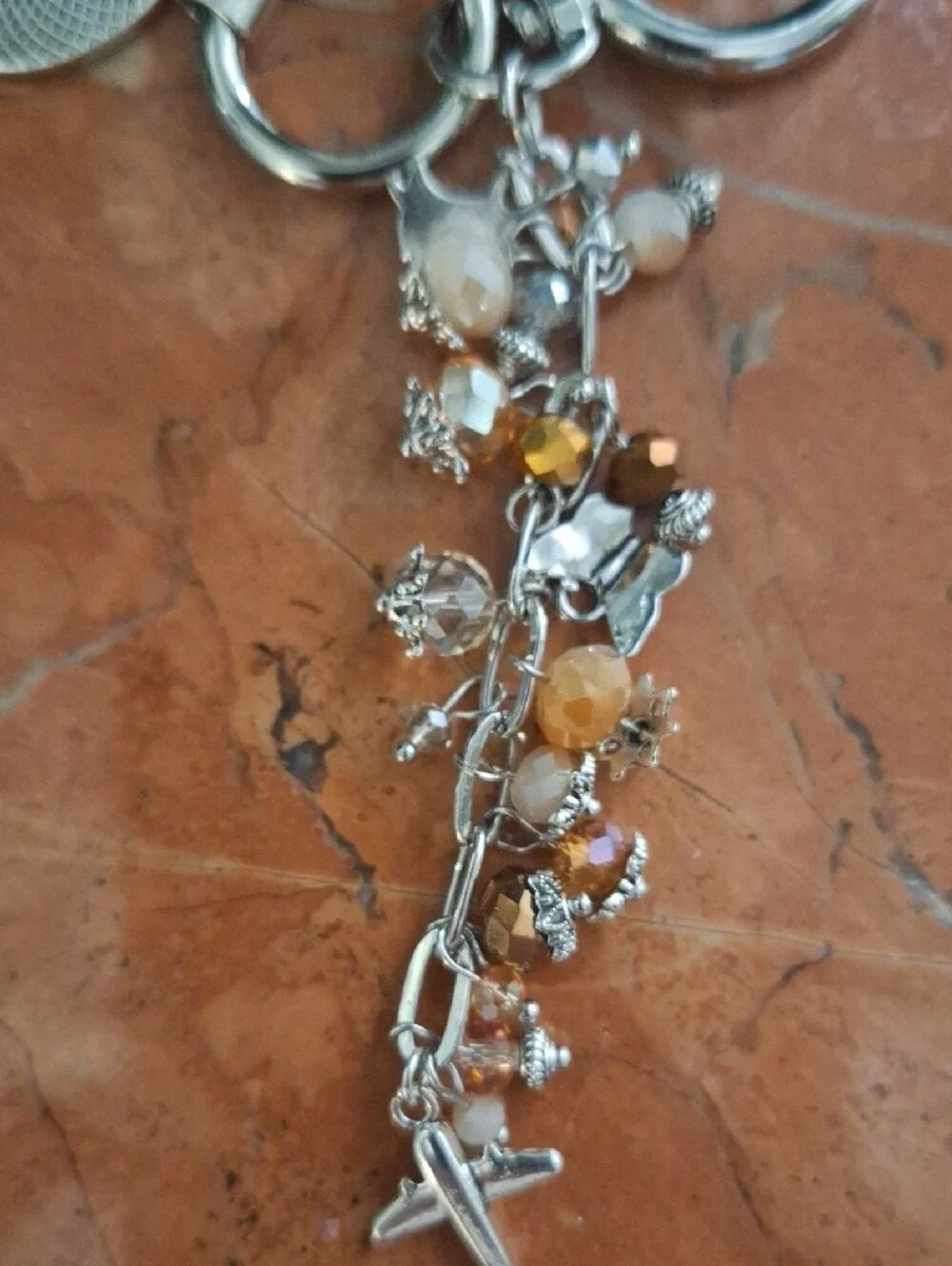Designer-upcycled Brown and Silver Beaded Dangle Keychain Bag Charm